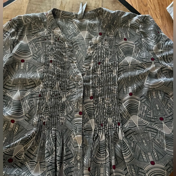 NEW Melissa McCarthy Seven7 Tunic Top-3X Button Pleated Tie Gray Blouse - Picture 8 of 10